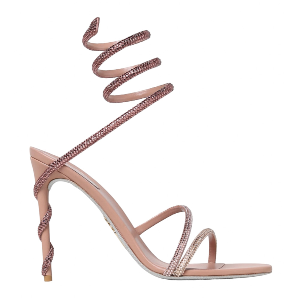 Rene Caovilla Margot Nude Crystal Snake Ankle Wrap Strap Sandal Heel Pump 40